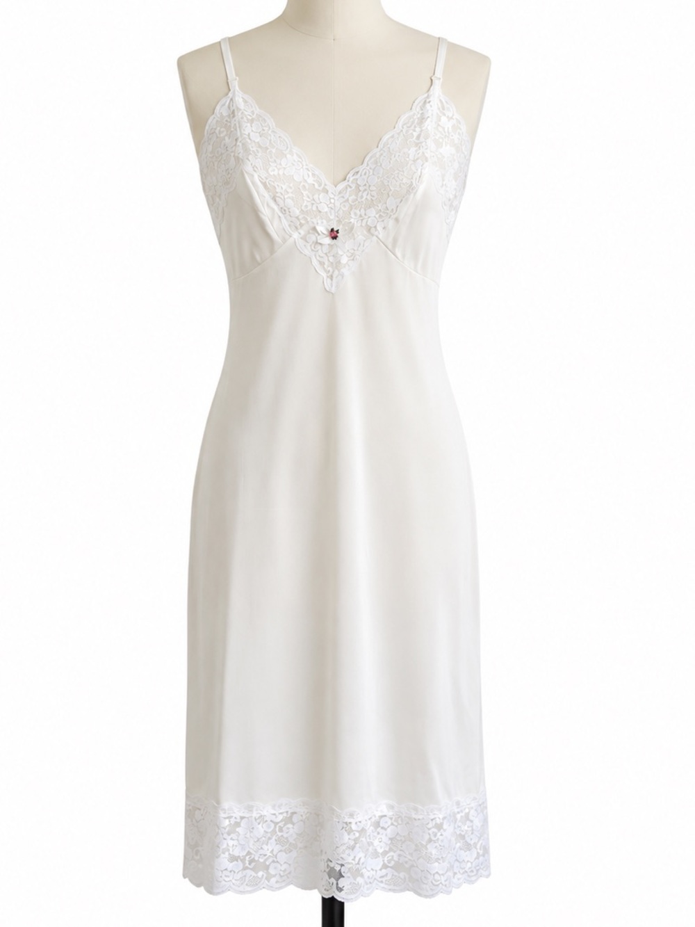 Vintage Babydoll Slip Dress Nylon Antron III Wide Lace Coquette Feminine 34 S M